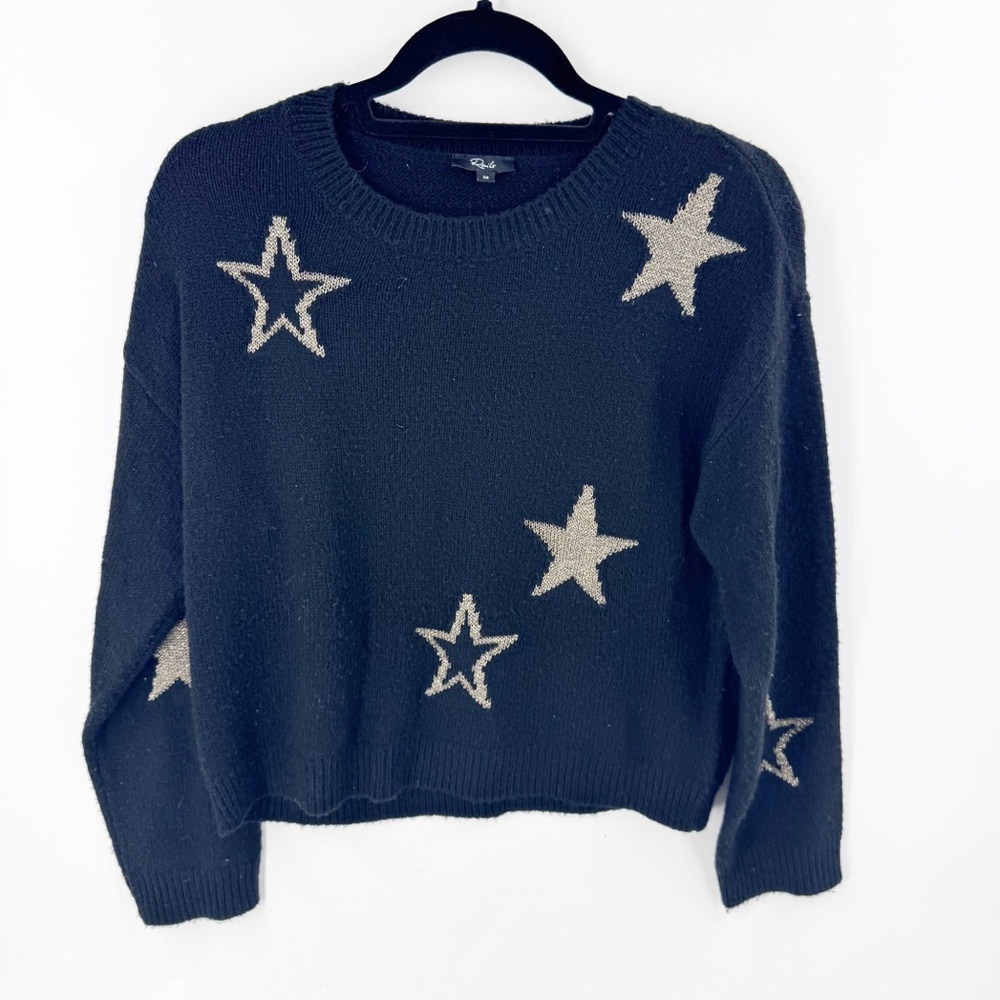 ✅‎ RAILS Perci Sweater Gold Stars Wool Blend Black $228 Size X-SMALL